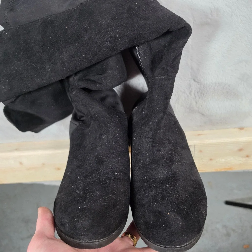 Womens‎ Over The Knee Boots Black Faux Suede Stretch Thigh High Boots Size 11